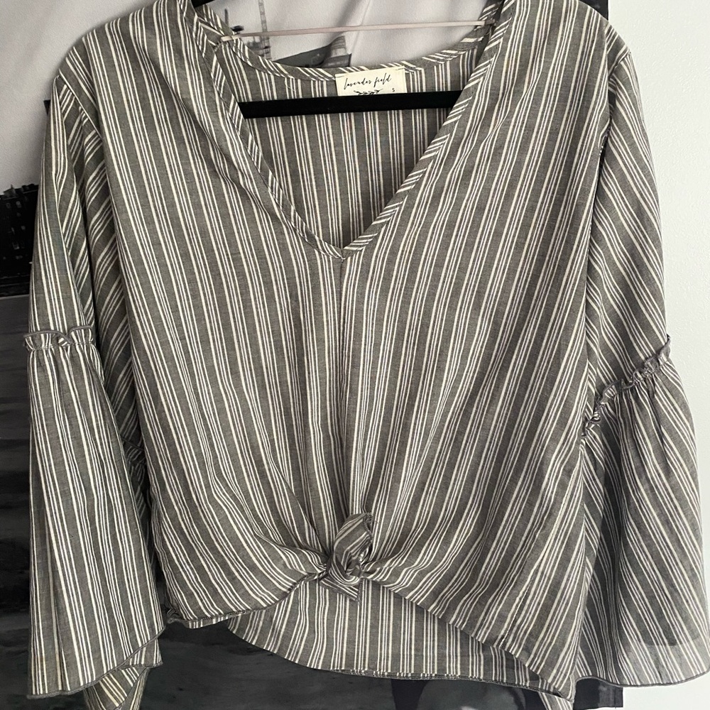 Lavender Field Striped Tie Blouse